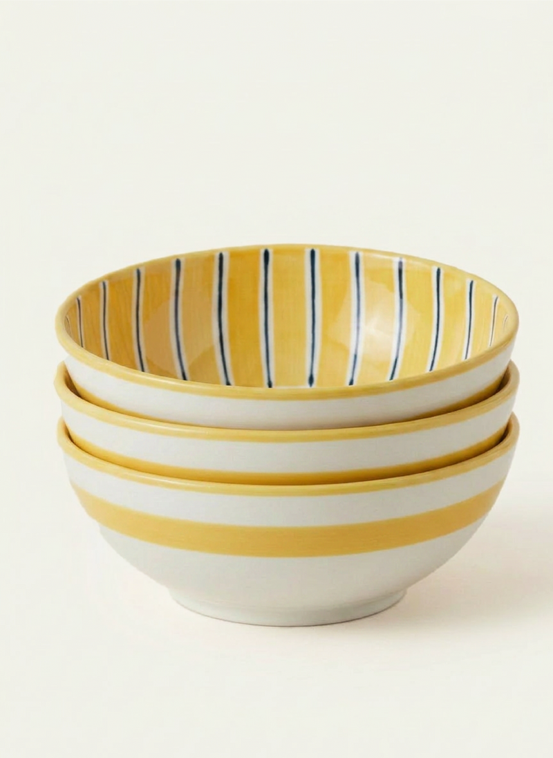 2 Color Stripes Bowls - Yellow & Garden Green