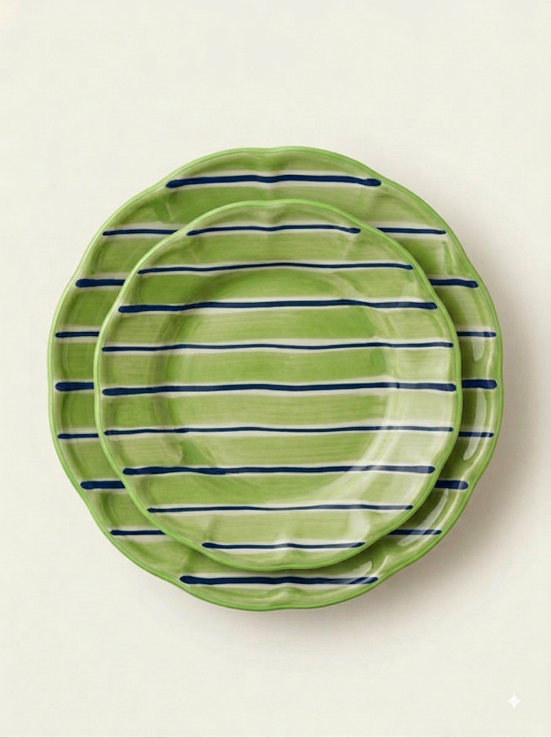 2 Color Stripes Plates - Green & Navy