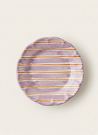 Ceramic plate with lilac and orange stripes, handmade in Italy