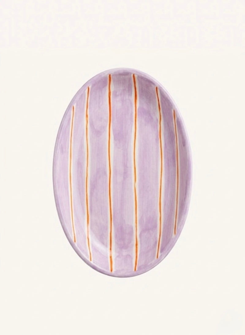 2 Color Stripes Oval Plate Lilac and Orange