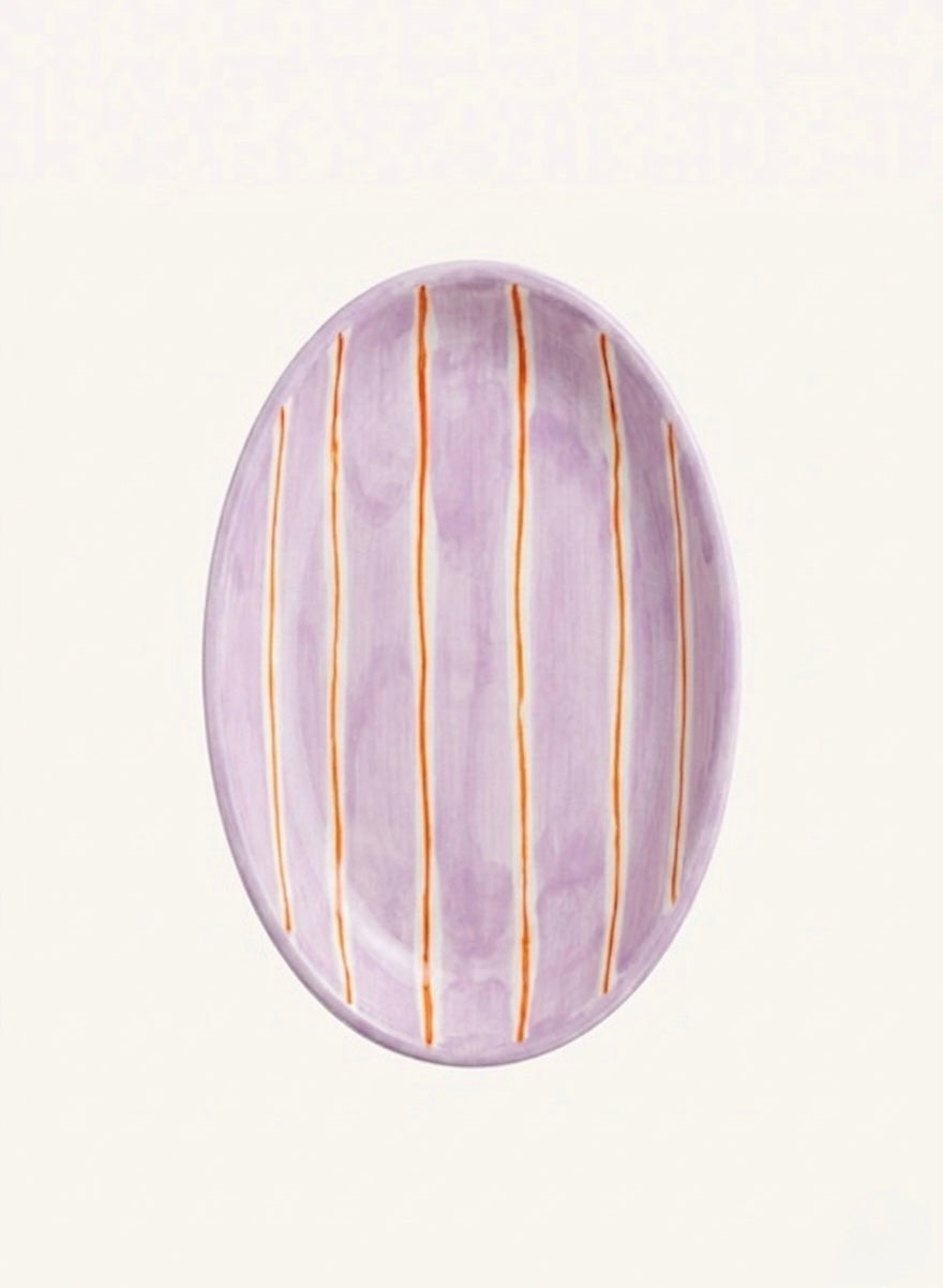 2 Color Stripes Oval Plate Lilac and Orange
