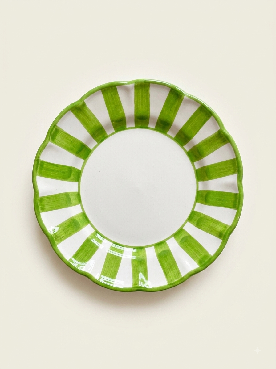 Green striped ceramic plate