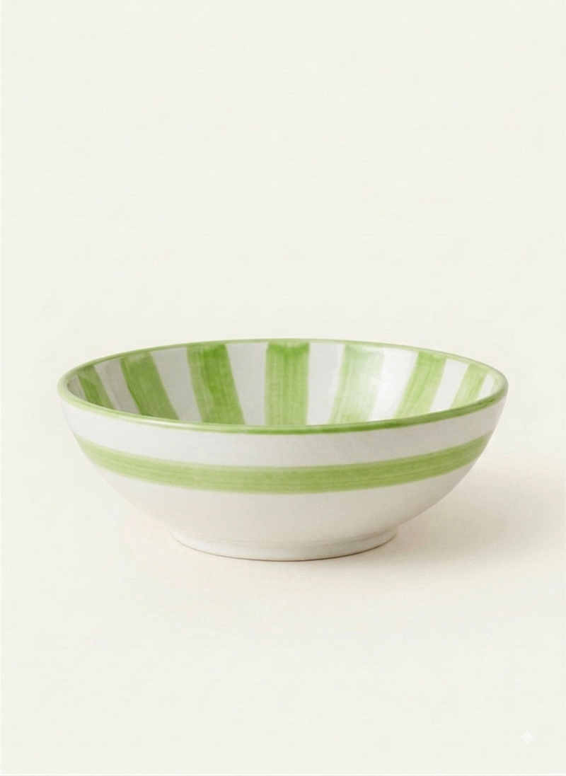 Green striped ceramic bowl