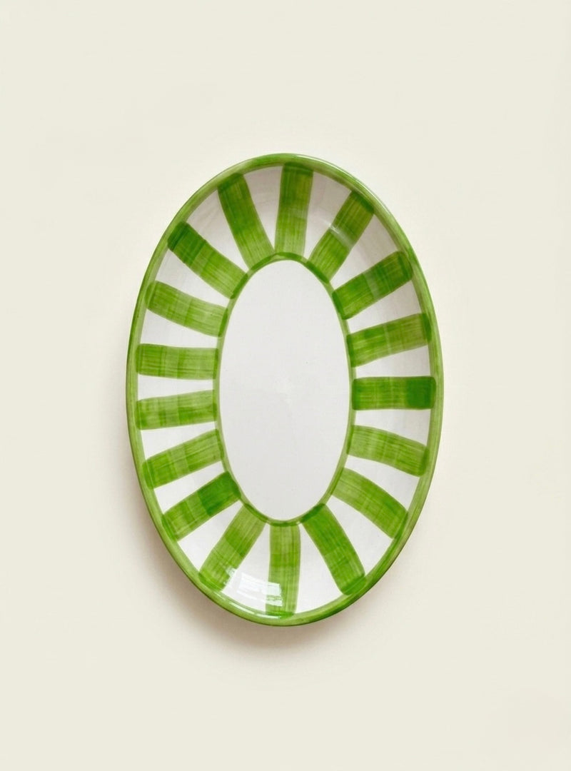 Stripes Oval Plate Green