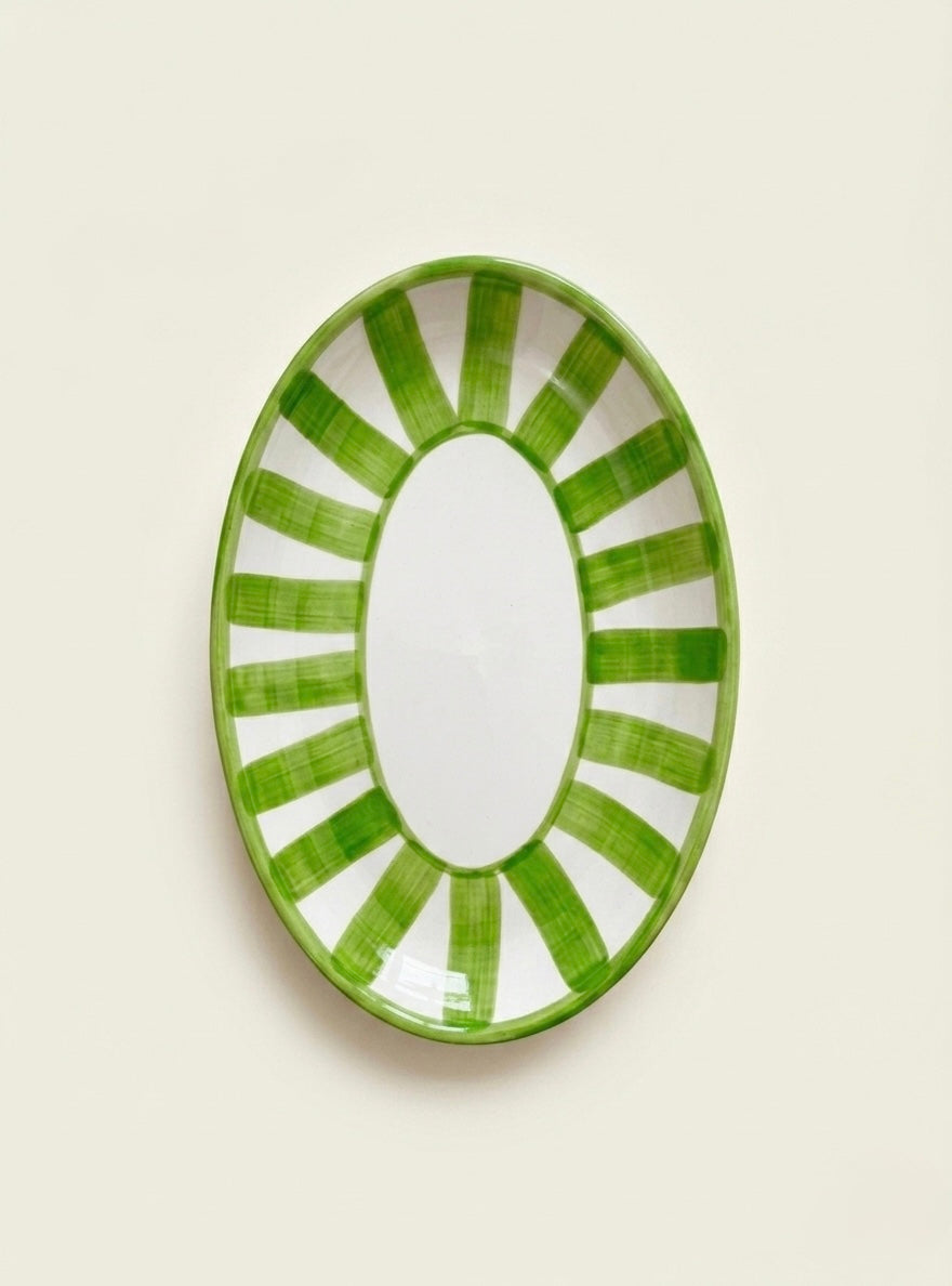 Stripes Oval Plate Green
