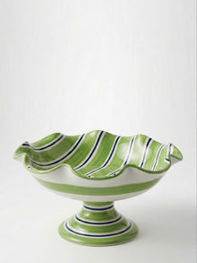 Ceramic Fruit Bowl Stand - Green & Navy interior