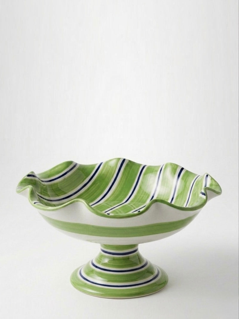 Ceramic Fruit Bowl Stand - Green & Navy interior