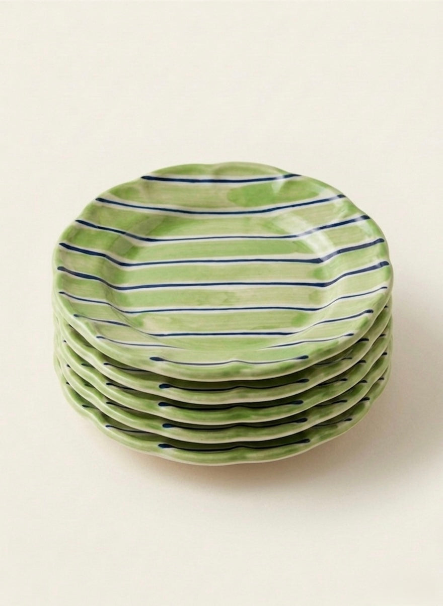 2 Color Stripes Plates - Green & Navy stack
