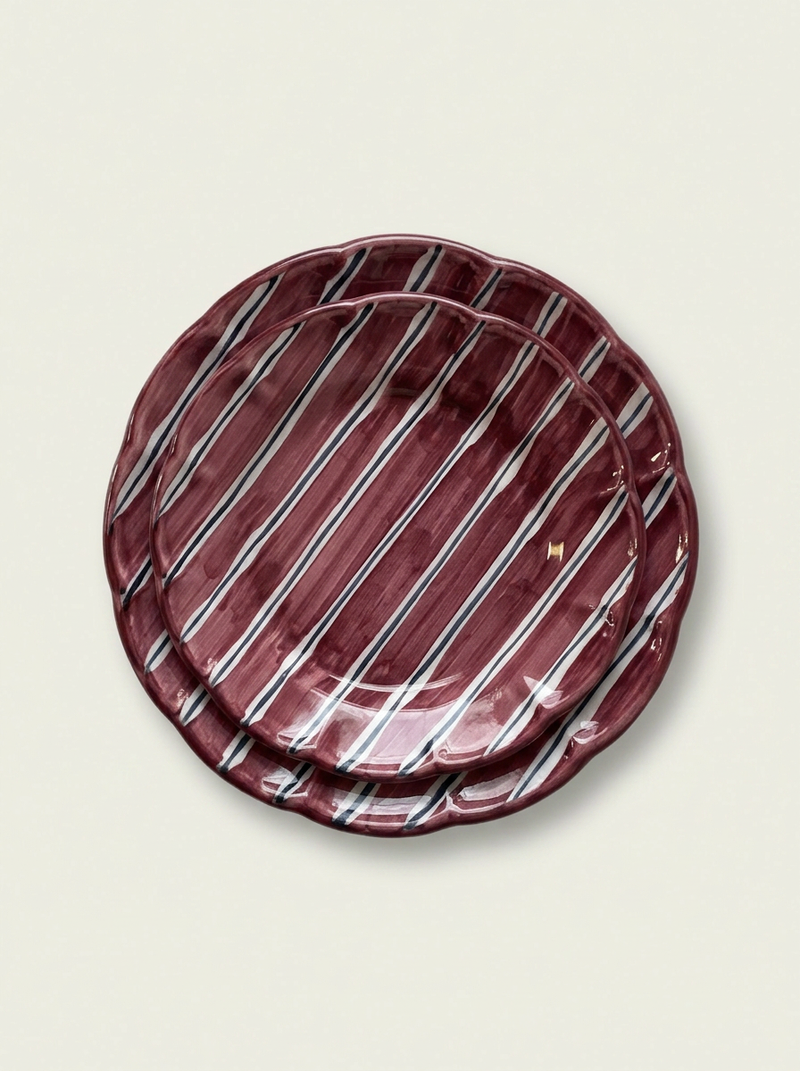 2 Color Stripes Plates - Burgundy & Dark Blue