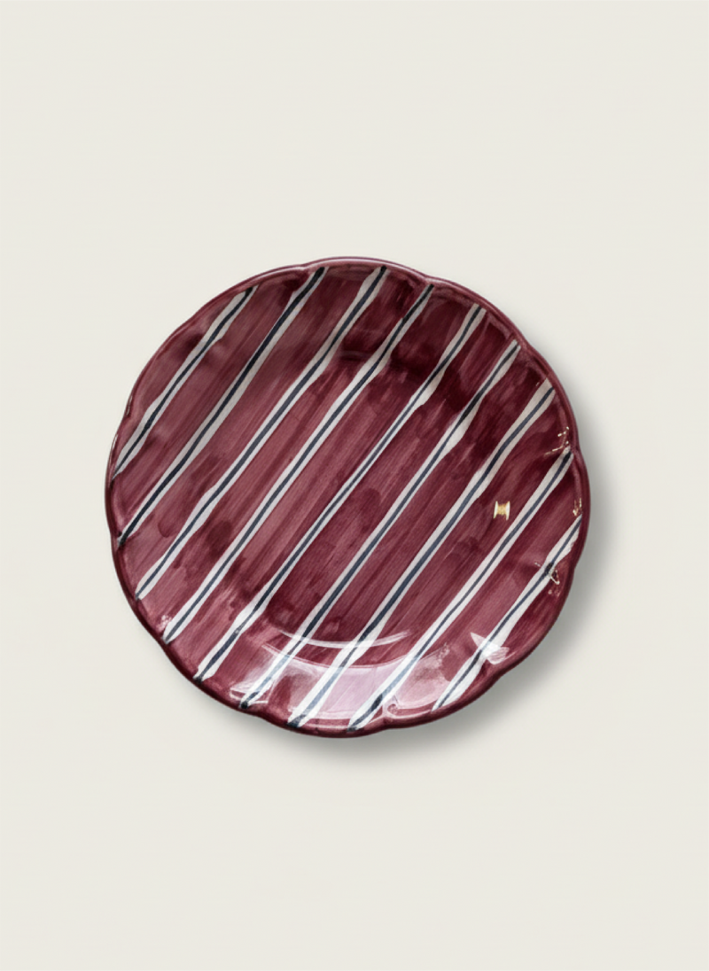 2 Color Stripes Plates - Burgundy & Dark Blue