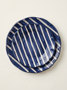 2 Color Stripes Plates - Dark Blue & Burgundy