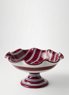Ceramic fruit bowl stand bordeaux with dark blue stripes
