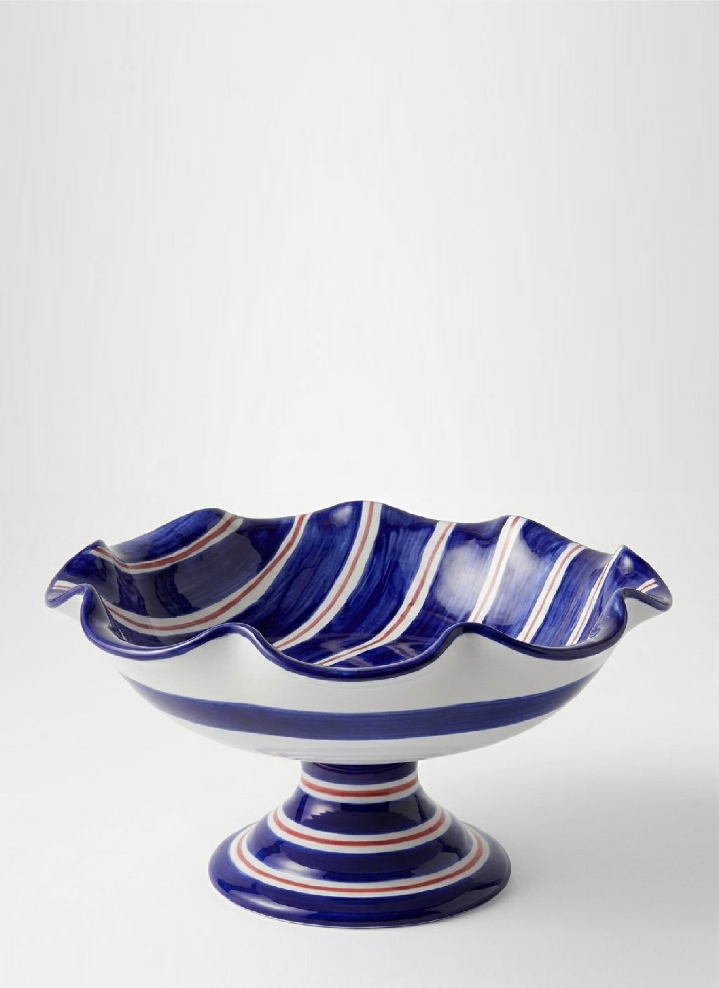 Ceramic fruit bowl stand dark blue with bordeaux stripes