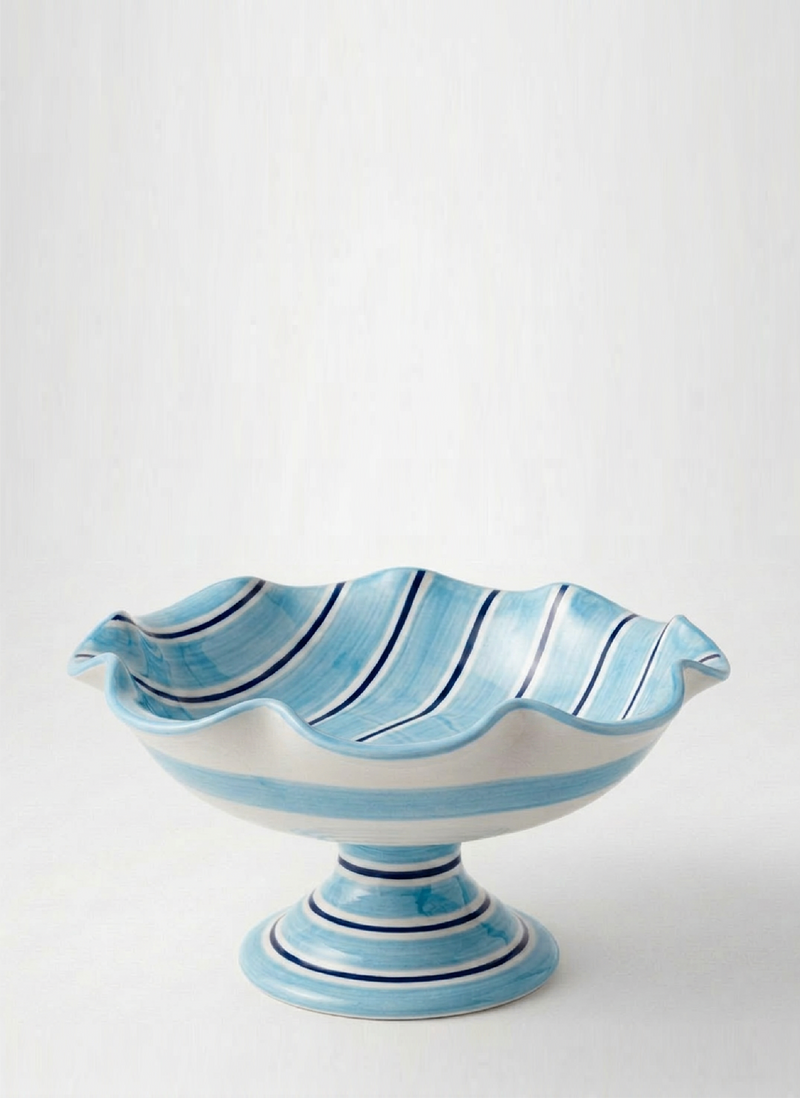 Ceramic Fruit Bowl Stand Light Blue and Dark Blue - top view