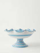 Ceramic Fruit Bowl Stand Light Blue and Dark Blue - side view