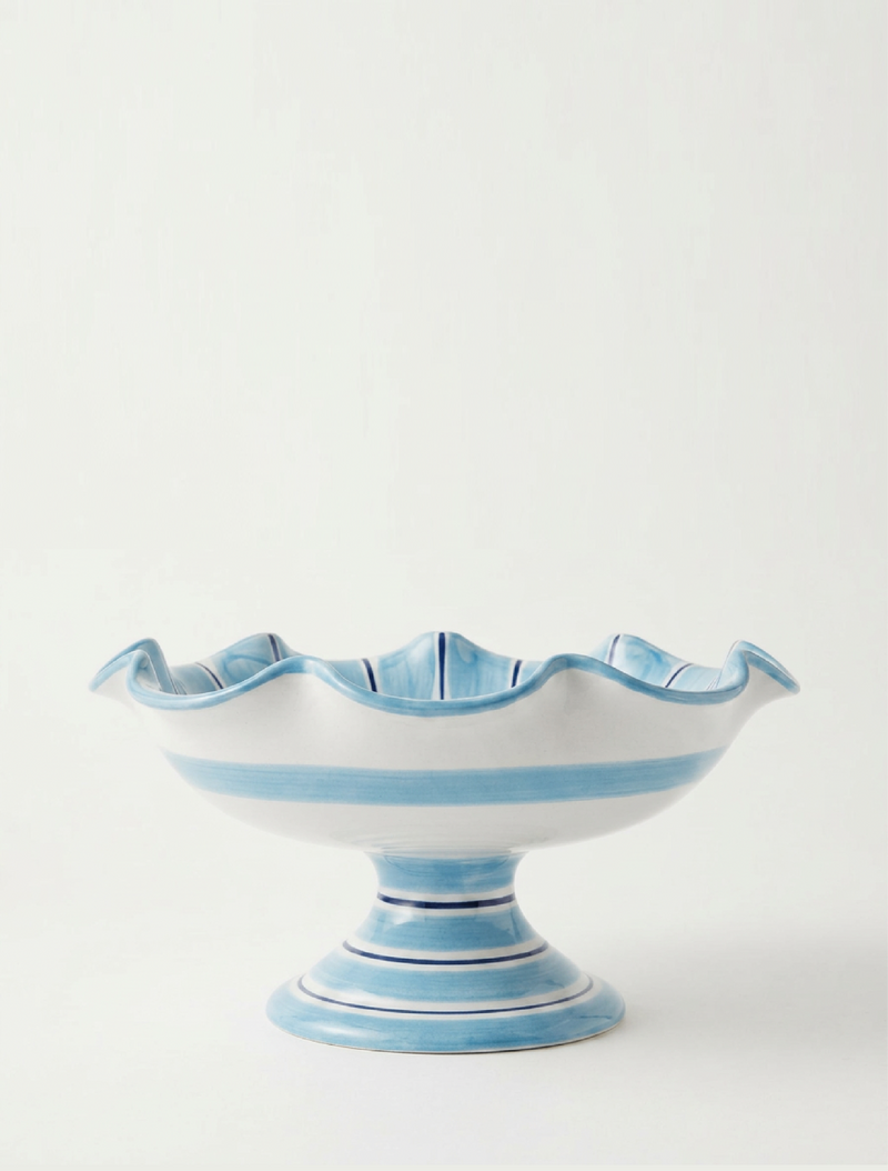 Ceramic Fruit Bowl Stand Light Blue and Dark Blue - side view