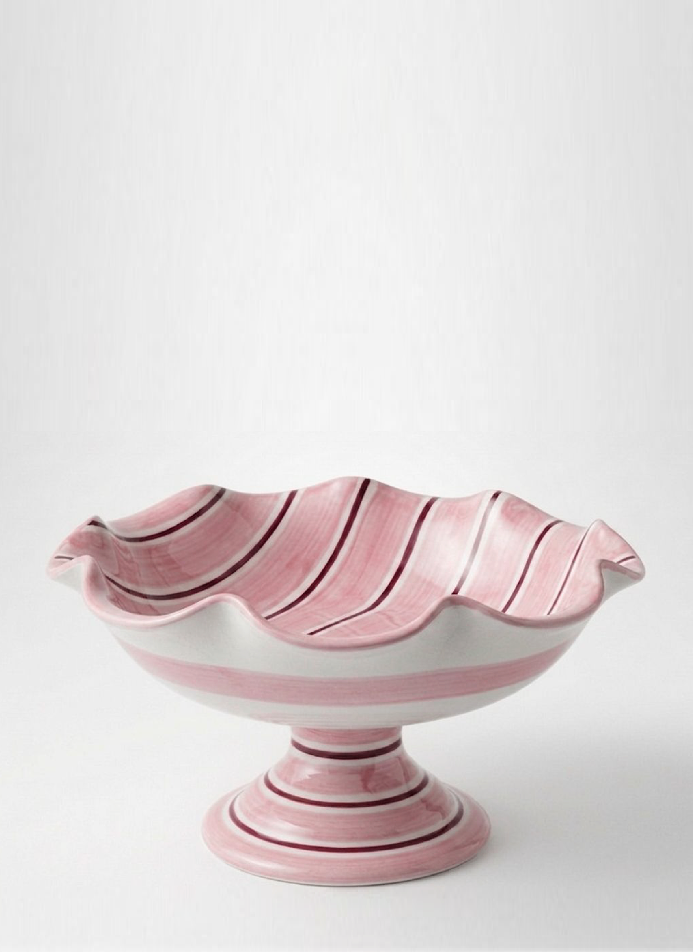 Ceramic fruit bowl stand pink with bordeaux stripes