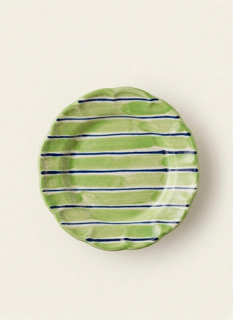 2 Color Stripes Plates - Green & Navy