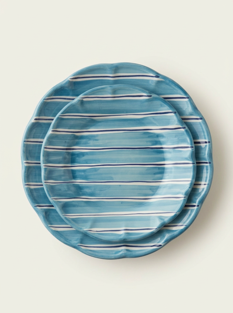2 Color Stripes Plates - Light Blue & Dark Blue