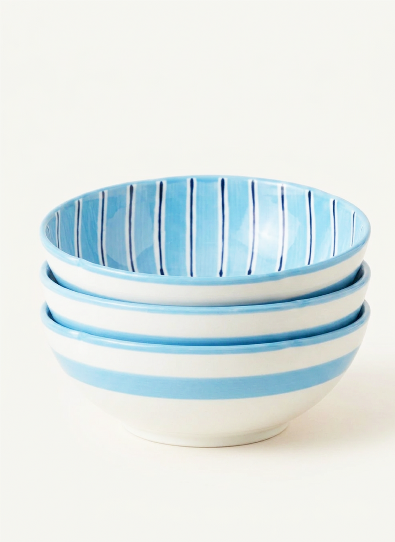 2 Color Stripes Bowls - Light Blue & Dark Blue