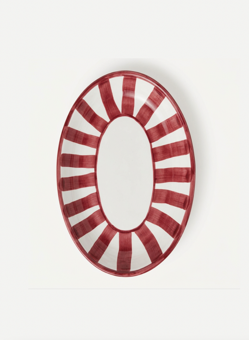 Stripes Oval Plate Burgundy