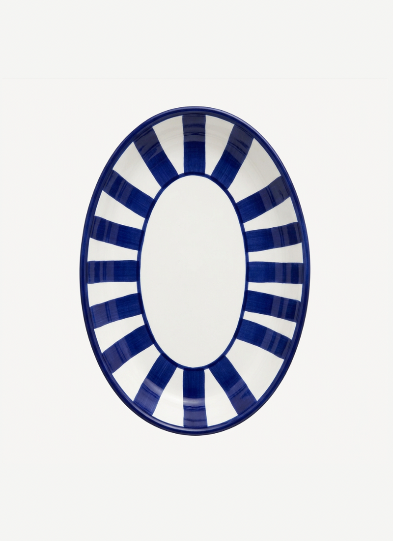 Stripes Oval Plate Dark Blue