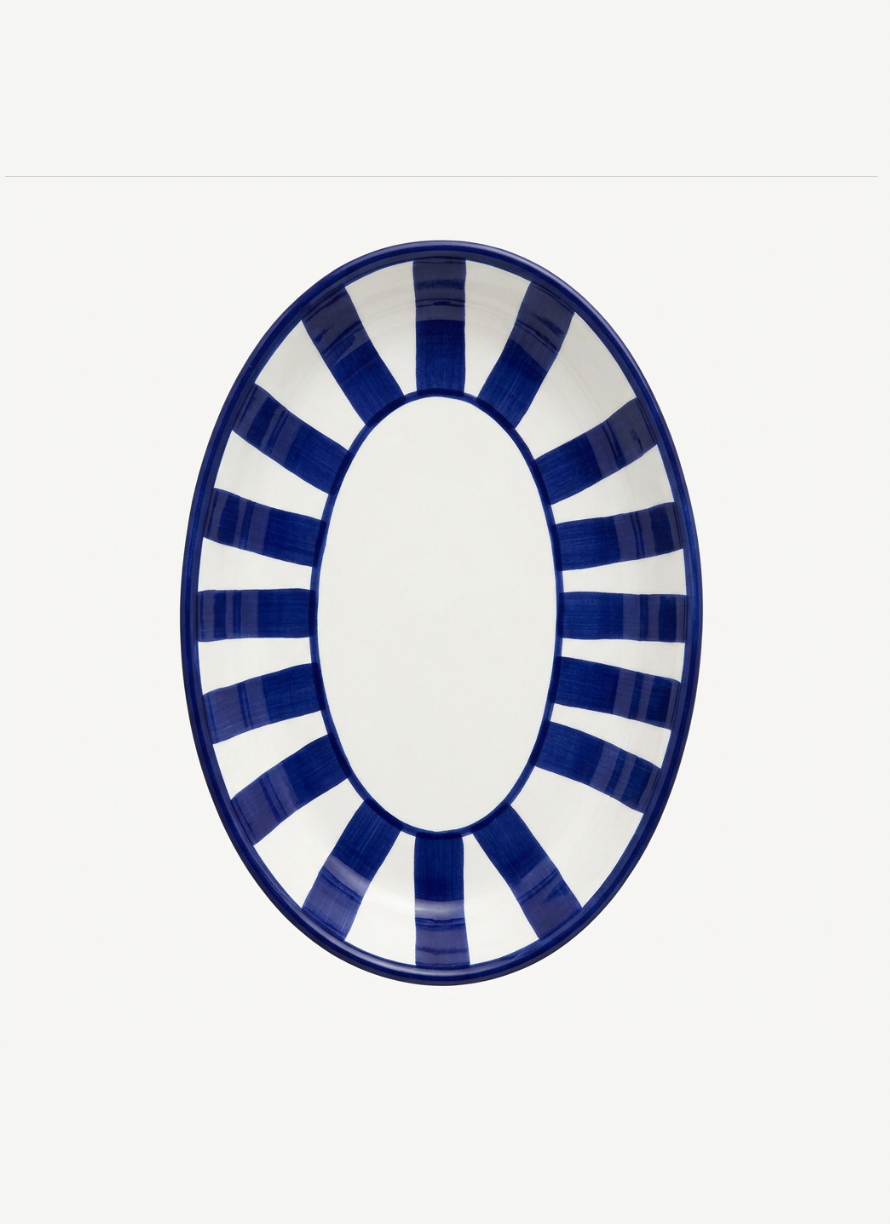 Stripes Oval Plate Dark Blue
