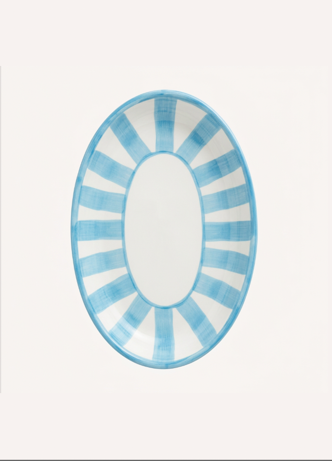 Stripes Oval Plate Light Blue