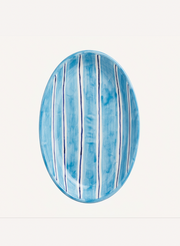 2 Color Stripes Oval Plate Light Blue