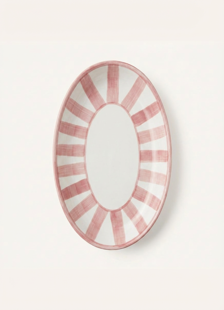 Stripes Oval Plate Pink