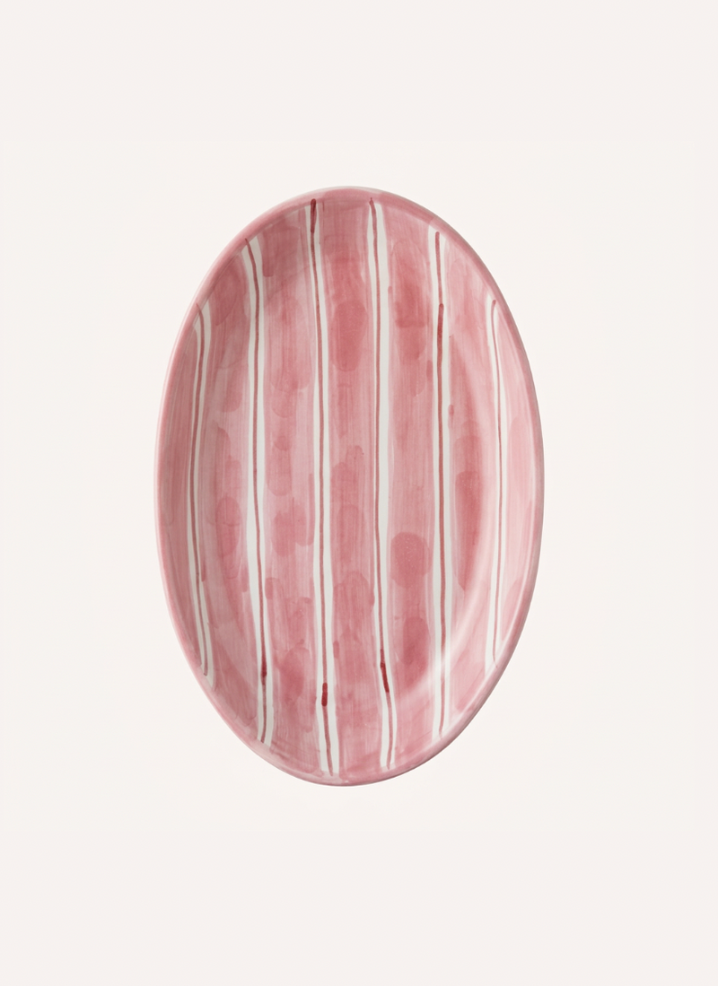 2 Color Stripes Oval Plate Pink