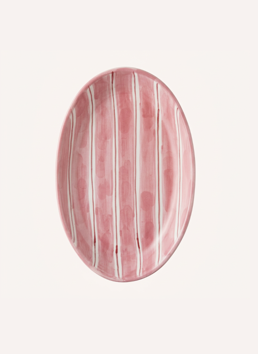 2 Color Stripes Oval Plate Pink