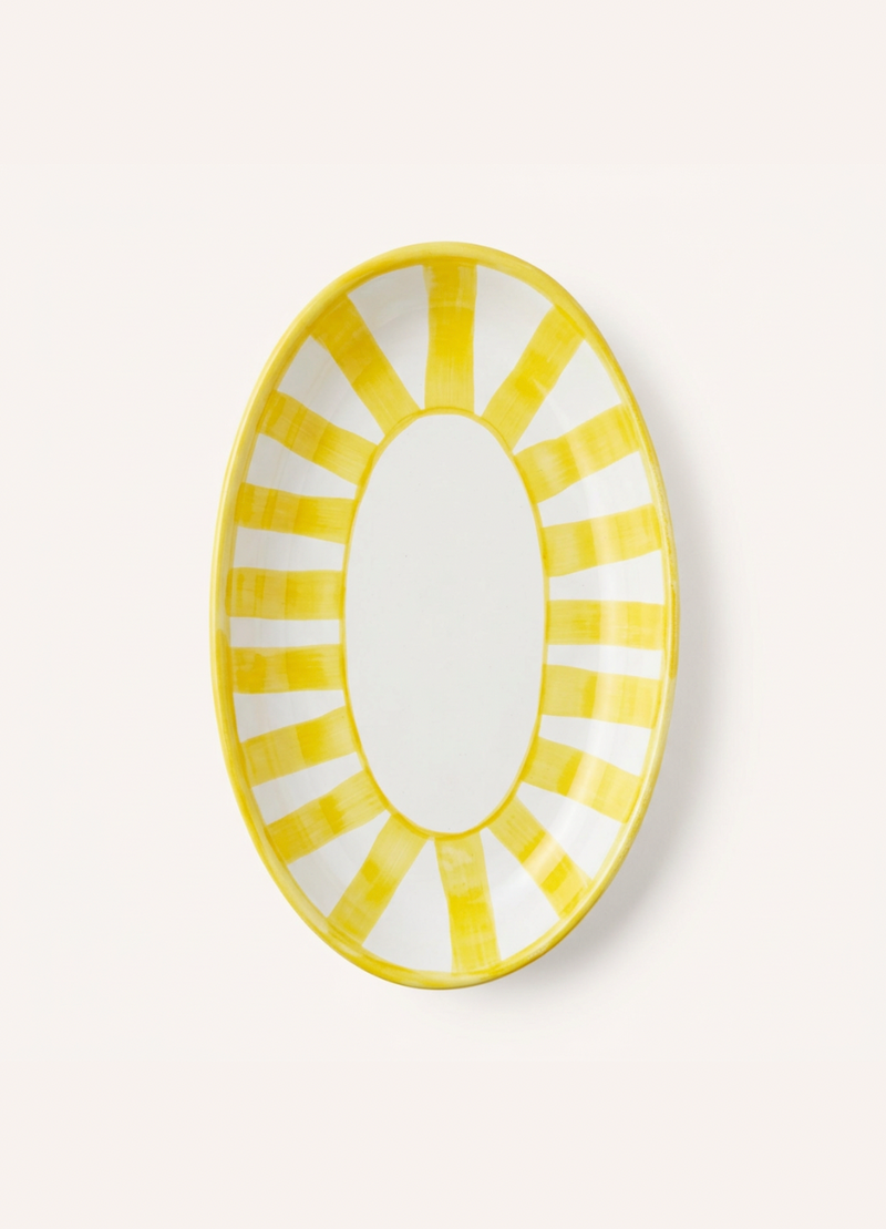 Stripes Oval Plate Yellow