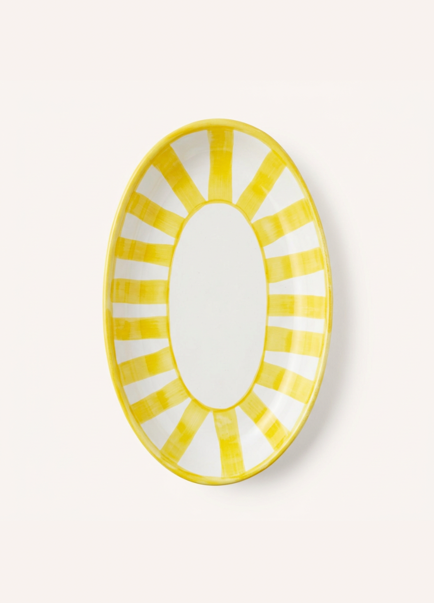 Stripes Oval Plate Yellow