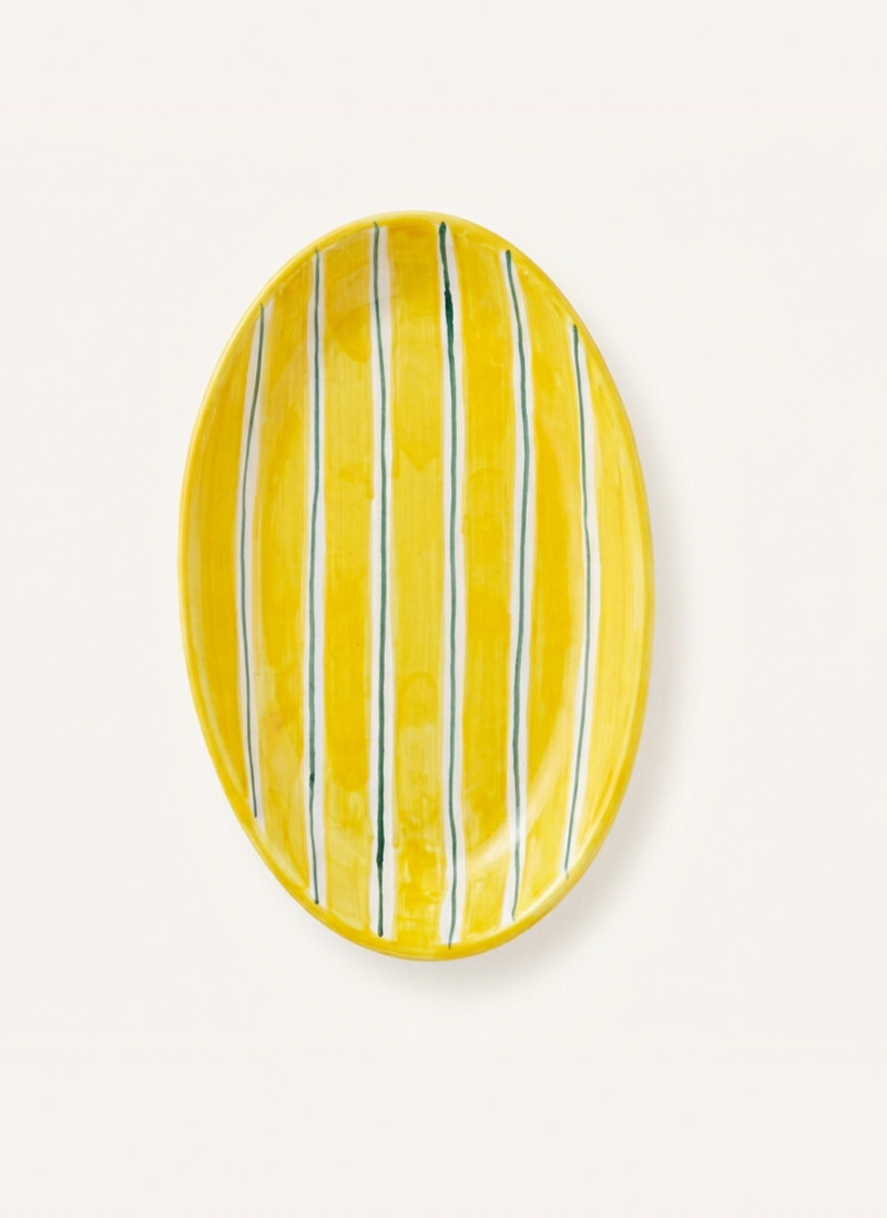 2 Color Stripes Oval Plate Yellow
