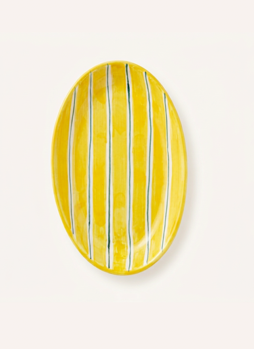 2 Color Stripes Oval Plate Yellow