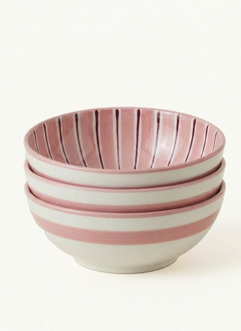 2 Color Stripes Bowls - Pink & Burgundy