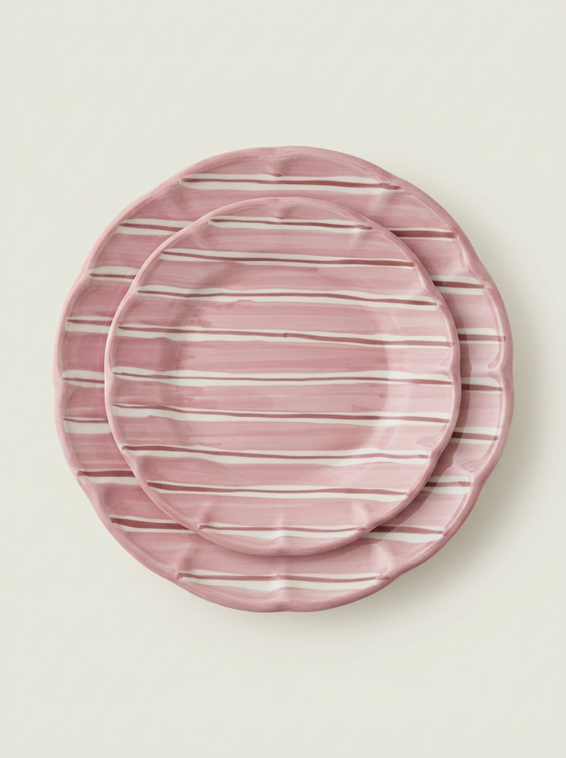 2 Color Stripes Plates - Pink & Burgundy