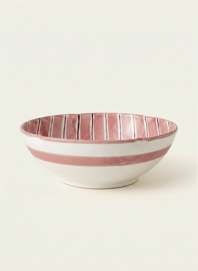 2 Color Stripes Bowls - Pink & Burgundy